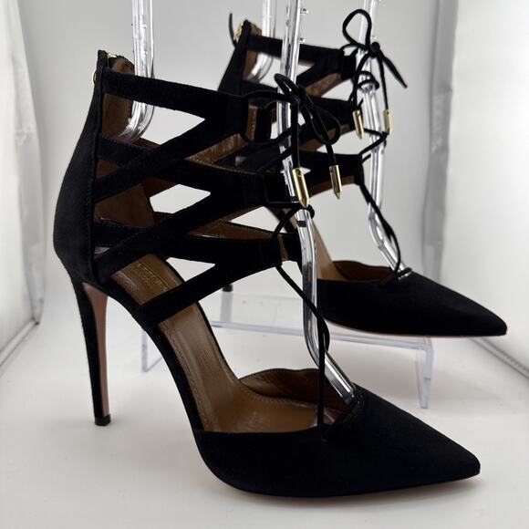 AQUAZZURA Belgravia Lattice CAGED Suede Pointed Toe Black Pumps 38.5 $800 NWOB - Picture 3 of 16